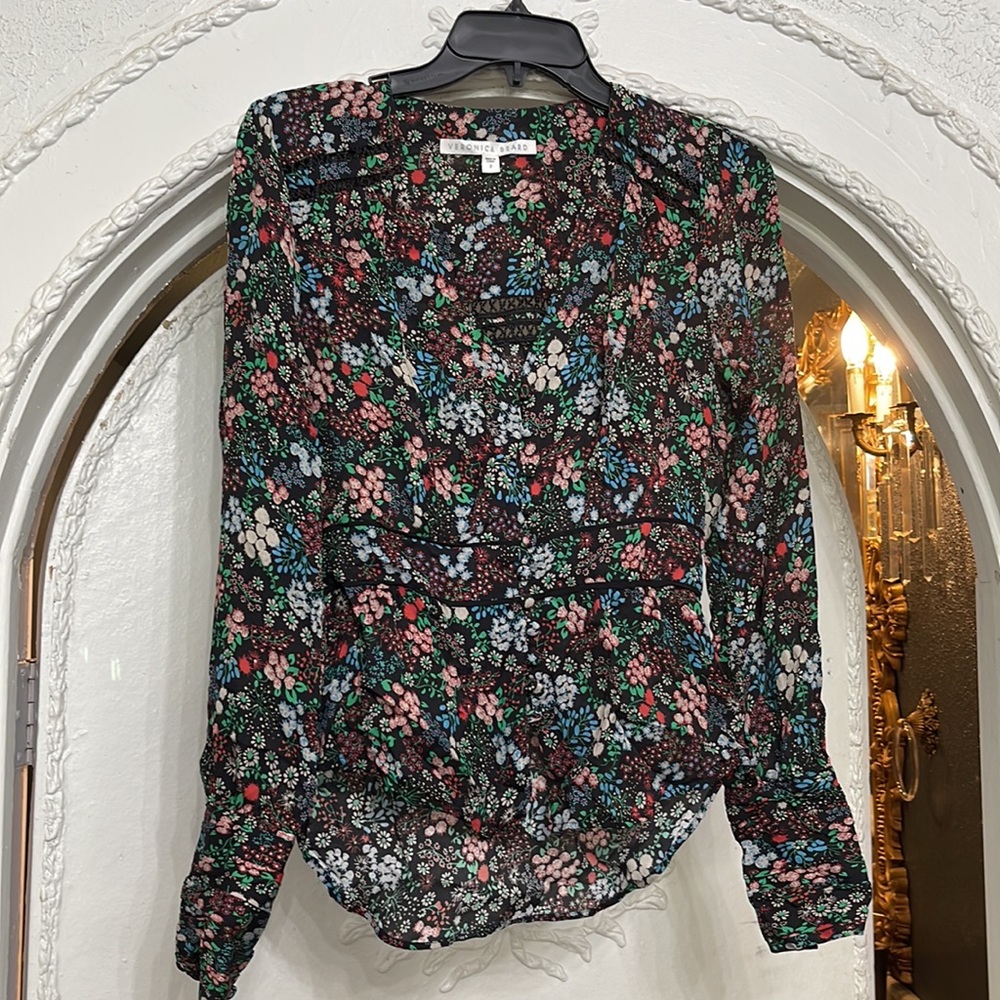 Veronica Beard Silk Floral Print Blouse 2 - Picture 2 of 8